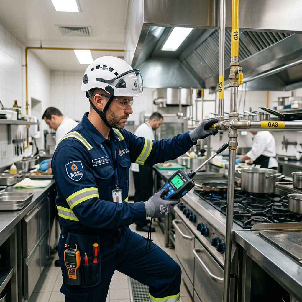 Técnico realizando reparo de gás